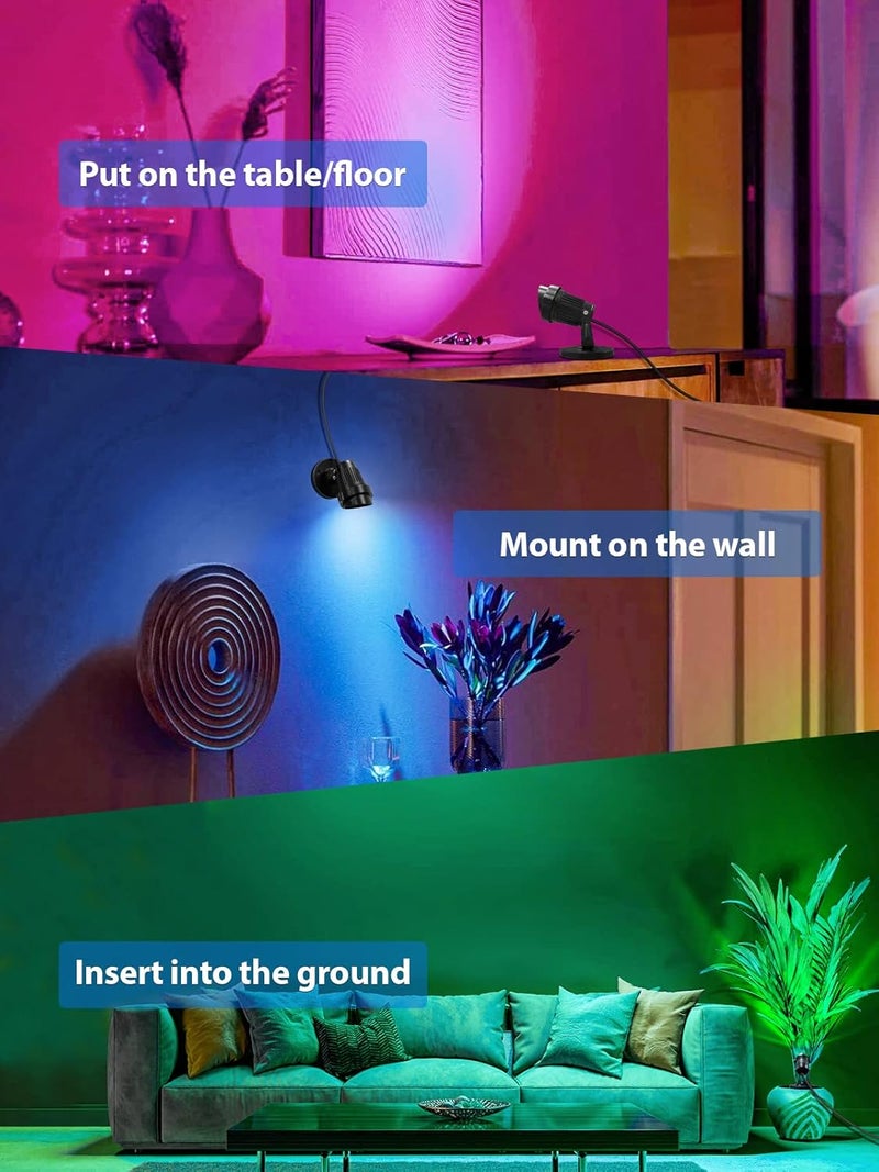 DOREIO 5W Led Spot Lights Indoor, RGBW Color Changing Uplighting Indoor with Remote, 120V Up Lights Indoor Spotlight Accent Lighting for Plant Christmas Party Decoration(1 Pack with Base and Stake) - Image 5